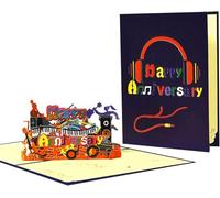 Music Party “Happy Anniversary” 3D Pop Up Greeting Card Personalized Numbers