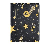 Music Pattern Black Leather Passport Holder Cover for travel Travel Documents Organizer Protector Badge ID Vaccine Card Holder Wallet for women Waterproof