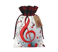 Music Pattern Print Christmas Drawstring Linen Gift Bags Reusable Fabric Bags With Tags For Christmas Gifts