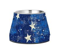 Music Patterns Stars Royal Blue Raised Pets Food Bowls Non Skid Stainless Steel Pets Dish Bowl for Loving Pet Whisker Friendly