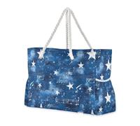 Music Patterns Stars Royal Blue Sandproof Tote Bag For Work with side pocketes Travel Bag Beach Sports Handbag with cup holders on the side