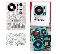 Music Phonograph Stamps and Dies Set for Card Making,Clear Stamps and Metal Cutting Dies Sets for Scrapbooking DIY Album Card Making Supplies