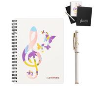 Music Piano Melody Theme Stationery Gift Box Set,Piano Musical Wirebound Journal Writing Notebook with Treble Clef Design Roller Ball Pen for Office School Student Teacher Gift (White Music Note)