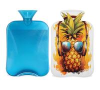 Music Pineapple Tropical Fruit Hot Water Bottle with Cover, 2L Hot Water Bag for Pain Relief, Neck and Shoulder, Hand Feet Warmer