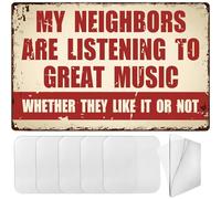 Music Plaque, Music Gifts for Men, Man Cave Accessories- My Neighbors Are Listening to Great Music - Perfect Metal Signs Music Gifts Bar Accessories (with six acrylic double-sided tape)