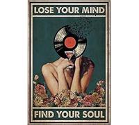 Music Poster - Lose Your Mind Find Your Soul Poster, Girl Drinking Tin Sign, Wall Decor, Music Lover Vintage Metal Tin Sign Plaque, Gift For Family, Friends. 8x12 inch