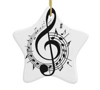 Music Print Christmas Ceramic Pendant - Xmas Tree Decorations Cute Hanging Accessories Funny Gift