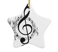 Music Print Christmas Tree Ceramic Hanging Star Shaped Christmas Tree Pendants Family Gatherings Holiday Party Decor.