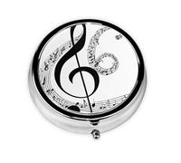 Music Print Mini Metal Pill Box 2.0x2.0x0.7 in Round Travel Medicine Pill Organizer Box for Purse Pocket