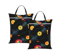 Music Record 2Pcs Travel Laundry Bag with Handle, Portable Dirty Washing Bag for Camping Gym Holidays Vinyl Cd Water-Repellent Laundry Tote for Suitcase Luggage