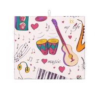 Music Records Blues Music is My Life Theme, Dish Drying Mat, 18x16 Inch Absorbent Microfiber Quick Dry Machine Washable for Dishes Pots Pans Glassware Coffee Bar Under Rack
