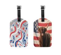Music Red Blue White Highland Cow American 2 Pcs Luggage Tags Ship Essentials Tags for Cruise Ships for suitcases