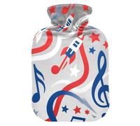 Music Red Blue White Water Bottle for hot Water with Soft Cover, 2L Warm Compress for Sore Muscle, Arthritis, Neck Shoulder Warmer