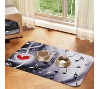 Music & Red Heart,Waterproof Pet Feeding Mat,PU Leather Placemats for Cat Dog Water Bowl,Food Mats,30x45cm