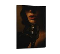 Music Retro Microphone And Lips Close-up Wall Art Canvas Posters Prints for Modern Family Living Room Decor Artwork 20x30inch(50x75cm) Frame-style
