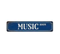 Music Room Blue 4x18 Inch Metal Sign Decorative Living Room Garage Yard Home Décor Garage Signs School Celebrations And Milestones Tin Signs for Terrace