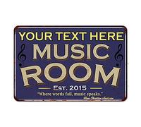 Music Room Sign Blue Signs Vintage Tin Wall Art Decor Song Decorations Instrument Guitar Piano On-Air Plaque Him Her Gift 8x12 inch Metal 208120106001