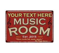 Music Room Sign Red Signs Vintage Tin Wall Art Decor Song Decorations Instrument Guitar Piano On-Air Plaque Him Her Gift 8x12 inch Metal 208120105001