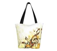 Music Roses Romantic Fashion Canvas Tote Bag With All Over Print Design,Large Reusable Shopper Tote With Double Handles,Beach Tote, Weekend Bag