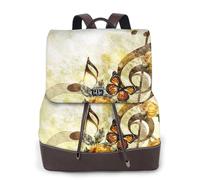 Music Roses Romantic Print Women Fashion Backpack Ladies Pu Leather Backpacks Handbag Waterproof Rucksack Travel Backpack with Flap