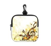 Music Roses Romantic Square Zipper Pouch with All-Over Print,Waterproof Rubber-Fabric, Lightweight Durable Small Organizer Bag for Coins, Cards, Keys