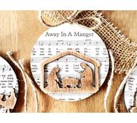 Music Sheet Nativity Ornament,Christmas Ornament Laser Cut Wooden Sign,Nativity Scene Music Sheet Ornaments,Nativity Sets for Christmas Indoor (Away In A Manger)
