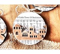 Music Sheet Nativity Ornament,Christmas Ornament Laser Cut Wooden Sign,Nativity Scene Music Sheet Ornaments,Nativity Sets for Christmas Indoor (O Little Town Of Bethlehem)