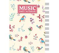 Music Sheet Notebook: Blank Staff Manuscript Paper with Watercolor Birds Themed Cover Design