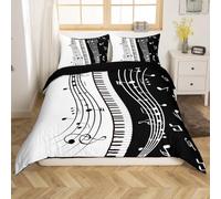 Music Sheet, Notes Emperor Size Duvet Cover Set Reversible Quilt Cover 285x240 cm Black and White Bedding Sets Ultra Soft 3D Comforter Covers Comfy Easy Care Non Iron Bed Set M/1399