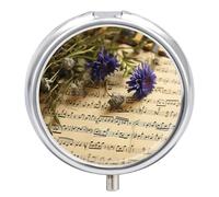 Music Sheet Pill Organizer 3 Compartment Travel Pillbox with Mirror Daily Medicine Pill Case Metal Pill Box for Purse & Pocket Portable Small Medicine Box Round Vitamin Case Container