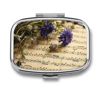 Music Sheet Pill Organizer Container for Travel, Metal 2 Compartment Square Pill Case, Portable Mini Medicine Box Pill Storage Case for Purse Pocket, Supplement Storage