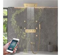 Music Shower System LED 64 Colors Shower Faucet Set Waterfall Rain Shower Combo Set Brushed Gold Tub and Shower Trim Kit with Handheld Sprayer and Rain Shower Head, 6*Body Jets, Ba