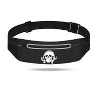 Music Skull Running Belts for Women and Men,Runner Waist fanny pack Wallet Holder,Waterproof Reflective phone holder,Cool Rock Skeleton Fitness Belt with 3 Zipper Pockets,Marathon Cycling Gear Gift
