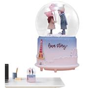 Music Snow Globe - Transparent Water Globe with Musical Light, Glittering Ball Decoration, Romantic Couple, Music Illuminated | for St. V
