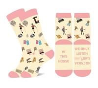 Music Socks, Music Album Inspired Gift Novelty Crew Sock with Cute Pattern for Women Men Music Lover Fans Gift (Cotton, Yellow-Pink)
