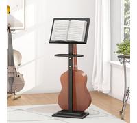 Music Stand for Sheet Music - Bamboo Folding Sheet Music Stands With Tray Guitar Clip, Wooden Sheet Music Organizer Height Adjustable 39.37''-51.2'' for Conductor Lectern Violin (Black)