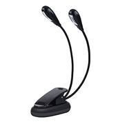 Music Stand Light, Dual Arm 8 LED Clip On, USB Powered | Plastic build, AAA battery option, for piano sheet reading and bedside use, flexible gooseneck clamp, USB cable included