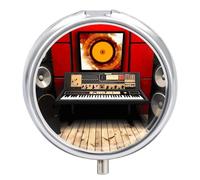 Music Studio Pill Organizer 3 Compartment Travel Pillbox with Mirror Daily Medicine Pill Case Metal Pill Box for Purse & Pocket Portable Small Medicine Box Round Vitamin Case Container