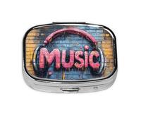 Music Style Mini Pill Box Metal Travel Medicine Organizer with 2 Compartments Pocket-Sized Pill Container