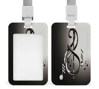 Music Symbol ID Badge Holder Clear Badge Protectors with Detachable Lanyard Strap Vertical Hard Plastic Sleeve Secures Work ID Card Credit Cards for Office Factory