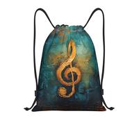 Music Symbol print Drawstring Bag Sack Gym Bag Ditty Bag for Gym Traveling, Hiking, Yoga, Shopping for Adult, Black, M