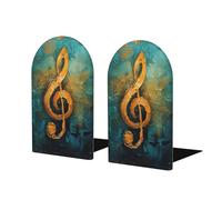 Music Symbol Print Wooden Bookends,Metal Base,Decorative Book Stopper For Home Office