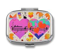 Music Symbols Love Pill Box 2 Compartments Portable Travel Pill Case Mini Medicine Organizer for Pocket Purse Metal Waterproof Medicine Container Holder Vitamin Fish Oil