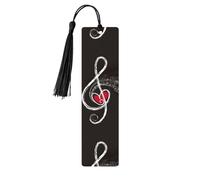 Music Symbols Love Print 5pcs Wooden Bookmark for Men Women, Bookmarks with Tassel, Bookmarks Gifts for Book Lovers