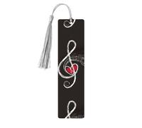 Music Symbols Love Print 5pcs Wooden Bookmark for Men Women, Bookmarks with Tassel, Bookmarks Gifts for Book Lovers