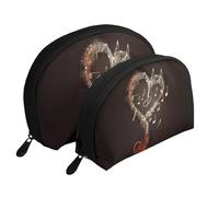 Music Symbols Love Print Shell-Shaped 2-Piece Makeup Bag Set Travel Cosmetic Organiser Stylish Storage for Beauty & Gifts for Women Girls