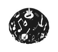 Music Symbols Love Print Shower Cap, Shower Cap for Women Reusable, Waterproof Bath Cap,Quick Drying Bath Hair Cap