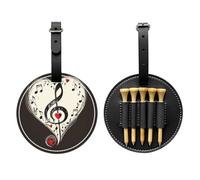 Music Symbols Love Printed Golf Tees Organizer Bag, PU Leather Golf Tee Pouch, Portable Tee Holder with Belt Clip, 5 Tee Slots, Golf Bag Accessory and Golf Gift Black