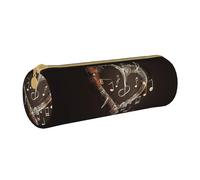 Music Symbols Love Printed Leather Pencil Case Round Pen Pencil Pouch Office Large Pencil Bag Stationery Box for Men Women Teens Students
