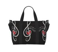 Music Symbols Love Printed Travel Tote Bag, Large Capacity Gym Bag, Lightweight Weekend Travel Shoulder Bag, Unisex